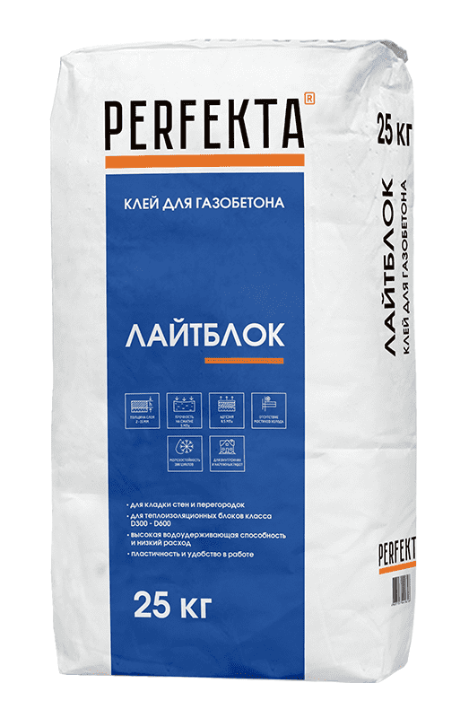 Клей для газобетона PERFEKTA Лайтблок, 25 кг